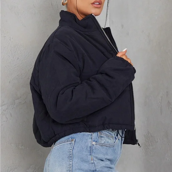 Black Cropped Puffer - Picture 2 of 3